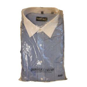 Donald J Trump Signature Collection Mens 2XL Blue Pinstripe Dress Shirt 34/35